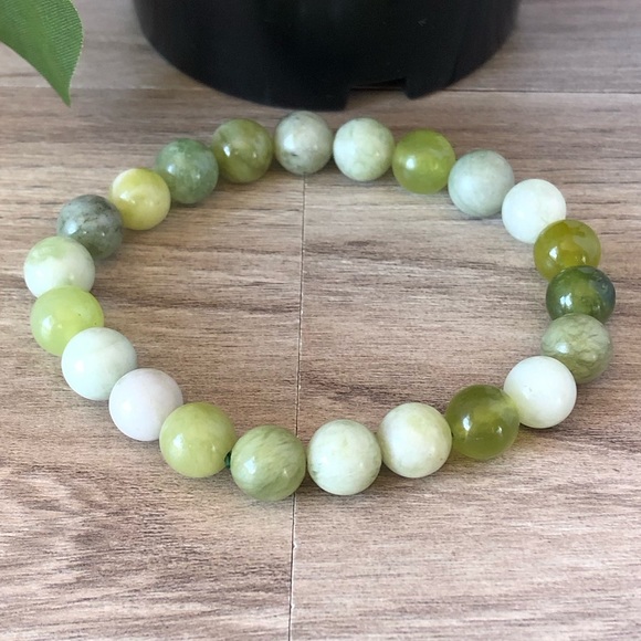 Serpentine Jade Natural Stone Beads Stretchable Bracelet 7" - 8mm Beads Best … - Picture 2 of 2